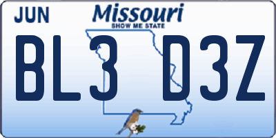 MO license plate BL3D3Z