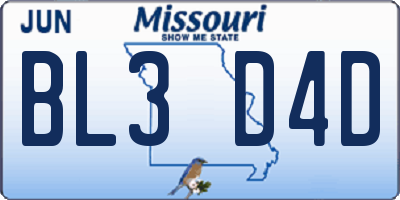 MO license plate BL3D4D