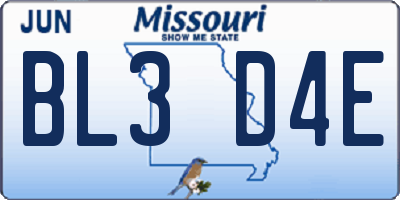 MO license plate BL3D4E