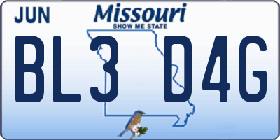 MO license plate BL3D4G