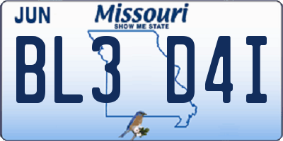 MO license plate BL3D4I