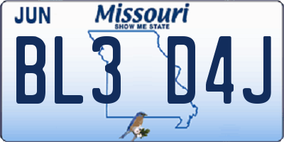MO license plate BL3D4J