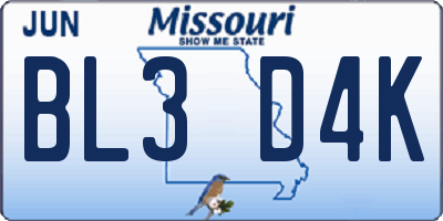 MO license plate BL3D4K
