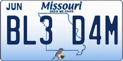 MO license plate BL3D4M