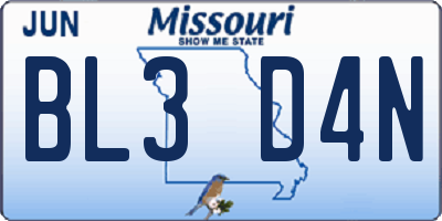 MO license plate BL3D4N