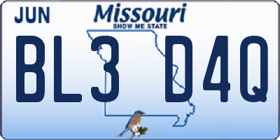 MO license plate BL3D4Q
