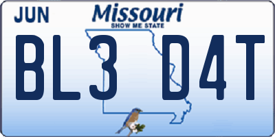 MO license plate BL3D4T