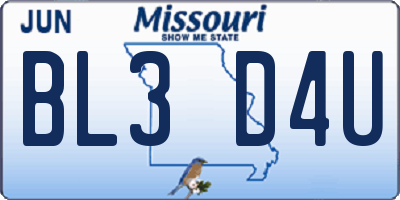 MO license plate BL3D4U