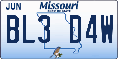 MO license plate BL3D4W