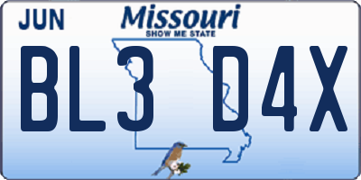 MO license plate BL3D4X