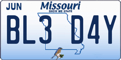 MO license plate BL3D4Y