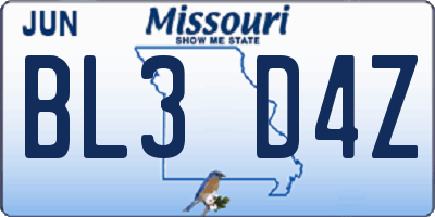MO license plate BL3D4Z