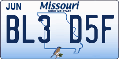 MO license plate BL3D5F