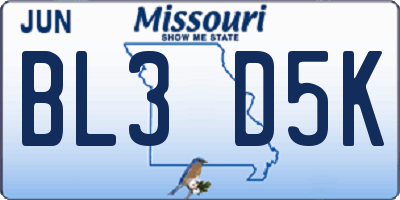 MO license plate BL3D5K