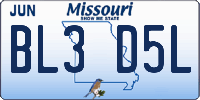 MO license plate BL3D5L