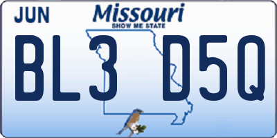 MO license plate BL3D5Q
