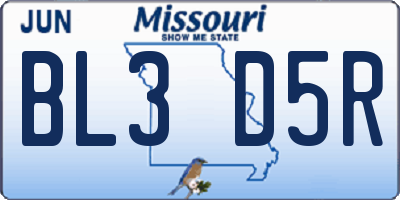MO license plate BL3D5R