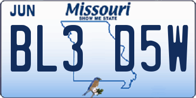 MO license plate BL3D5W