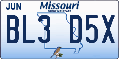 MO license plate BL3D5X