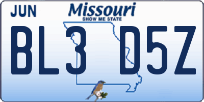 MO license plate BL3D5Z