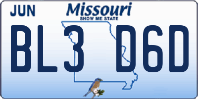 MO license plate BL3D6D