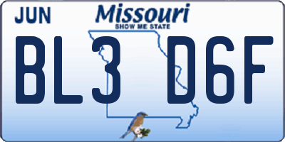 MO license plate BL3D6F