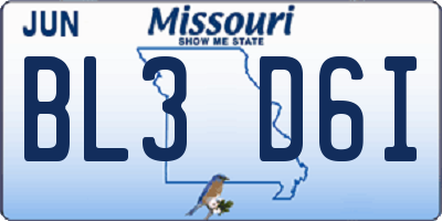 MO license plate BL3D6I