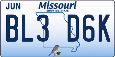 MO license plate BL3D6K