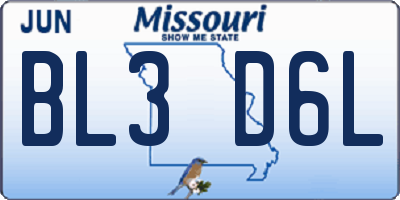 MO license plate BL3D6L