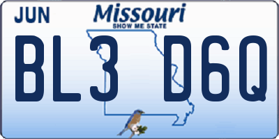 MO license plate BL3D6Q