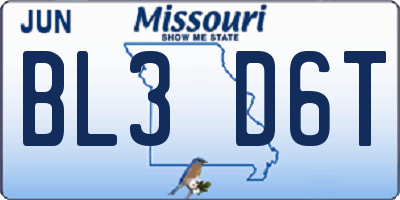 MO license plate BL3D6T