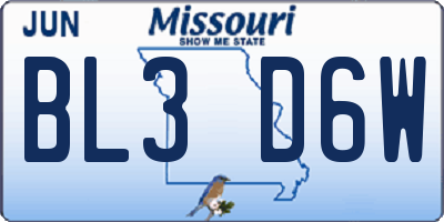 MO license plate BL3D6W