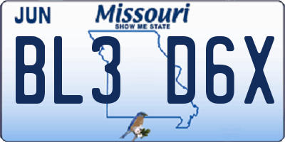 MO license plate BL3D6X