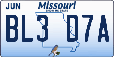MO license plate BL3D7A