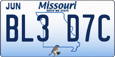MO license plate BL3D7C