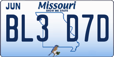 MO license plate BL3D7D