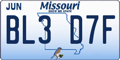 MO license plate BL3D7F