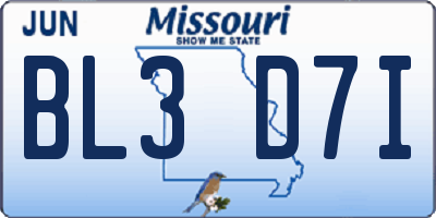 MO license plate BL3D7I