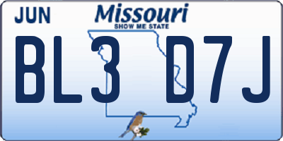 MO license plate BL3D7J