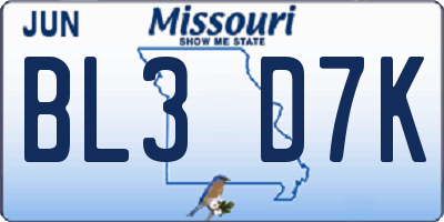 MO license plate BL3D7K
