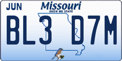 MO license plate BL3D7M