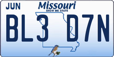 MO license plate BL3D7N