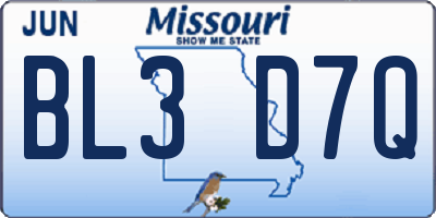 MO license plate BL3D7Q