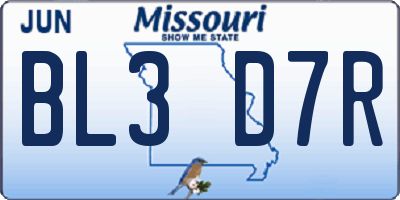 MO license plate BL3D7R