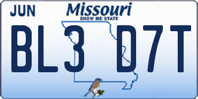 MO license plate BL3D7T