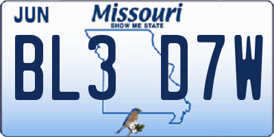 MO license plate BL3D7W