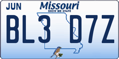 MO license plate BL3D7Z