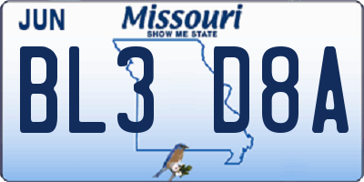 MO license plate BL3D8A