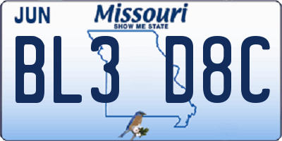 MO license plate BL3D8C