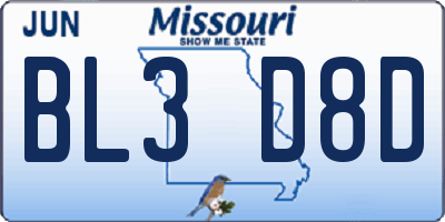 MO license plate BL3D8D
